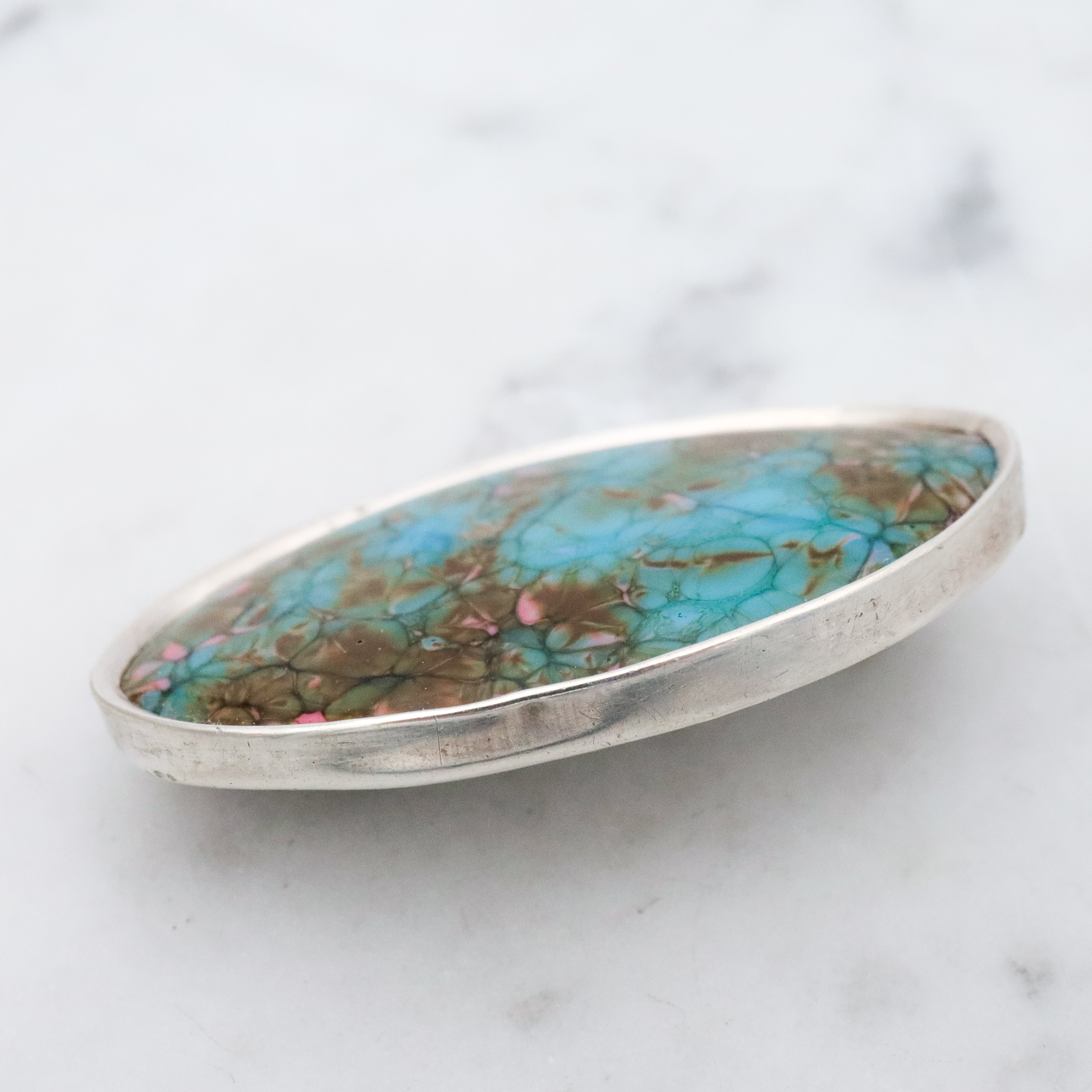 Antique Arts & Crafts sterling enamelled oval brooch